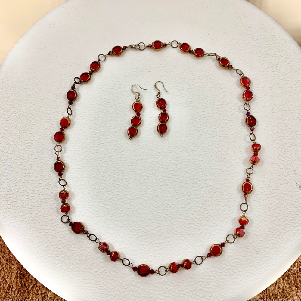 Handmade Red and Bronze Jewelry Set